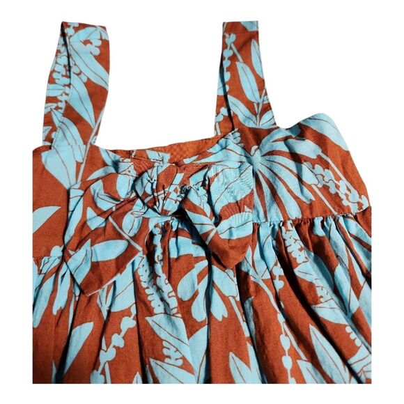 Janie and Jack Brown Blue Leaf Print Dress Size 2T Cotton Tropical Sundress - Picture 5 of 8